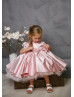 Unique Pink Satin Tulle Tea Length Flower Girl Dress